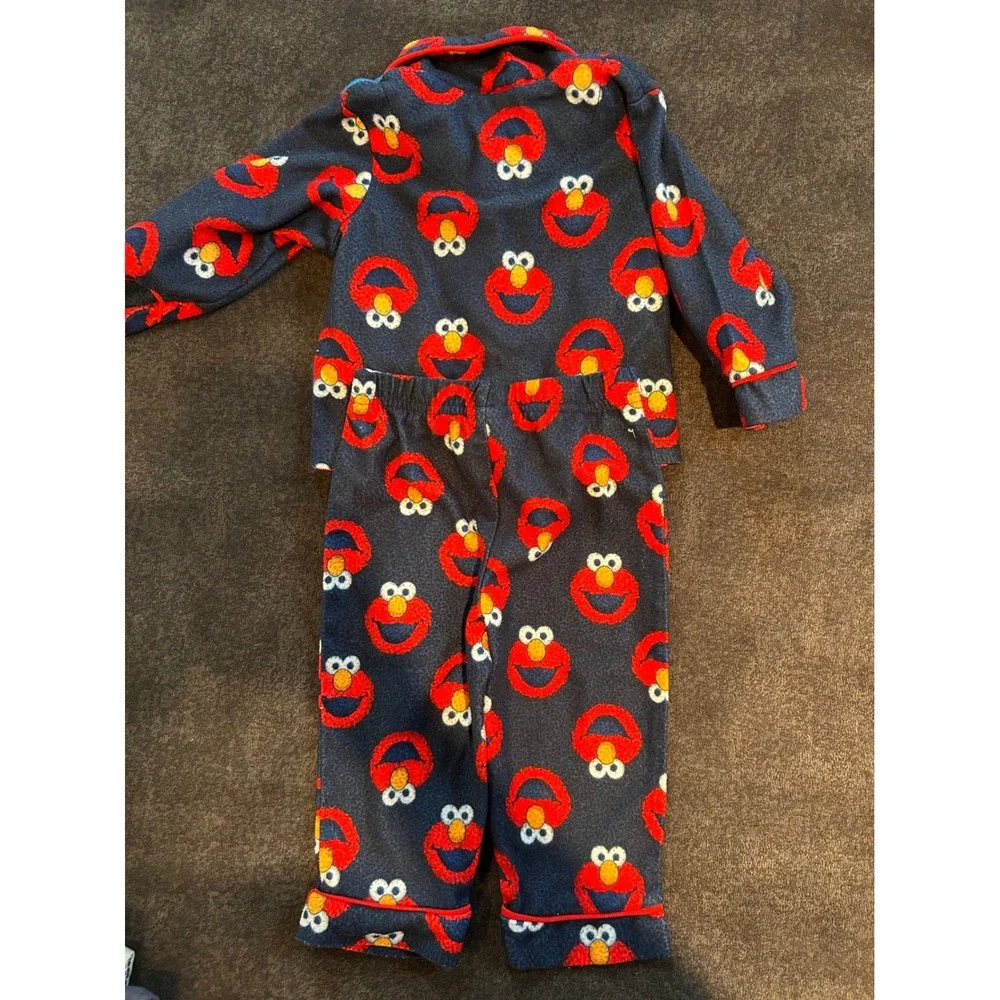 2010 Y2K Sesame Street Elmo Fleece Pajamas Set Infant 18M Button Front PJs